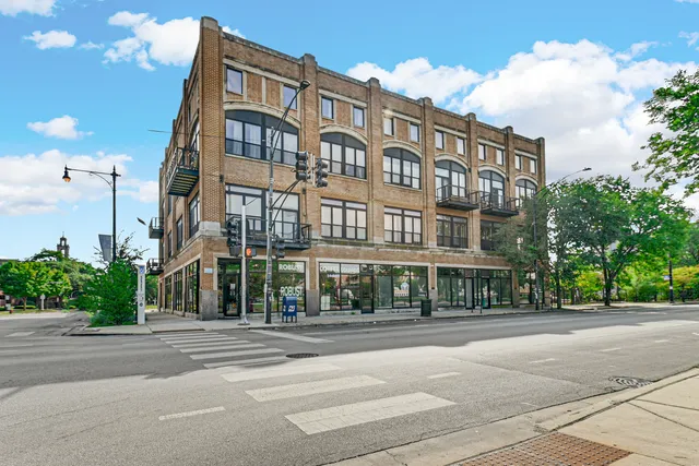 a view of a building and a street