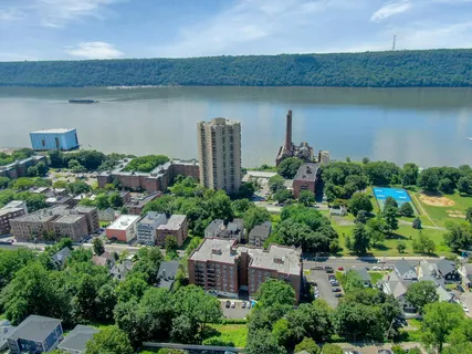 a view of a garden with plants and lake view