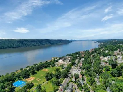 a view of a lake with a city