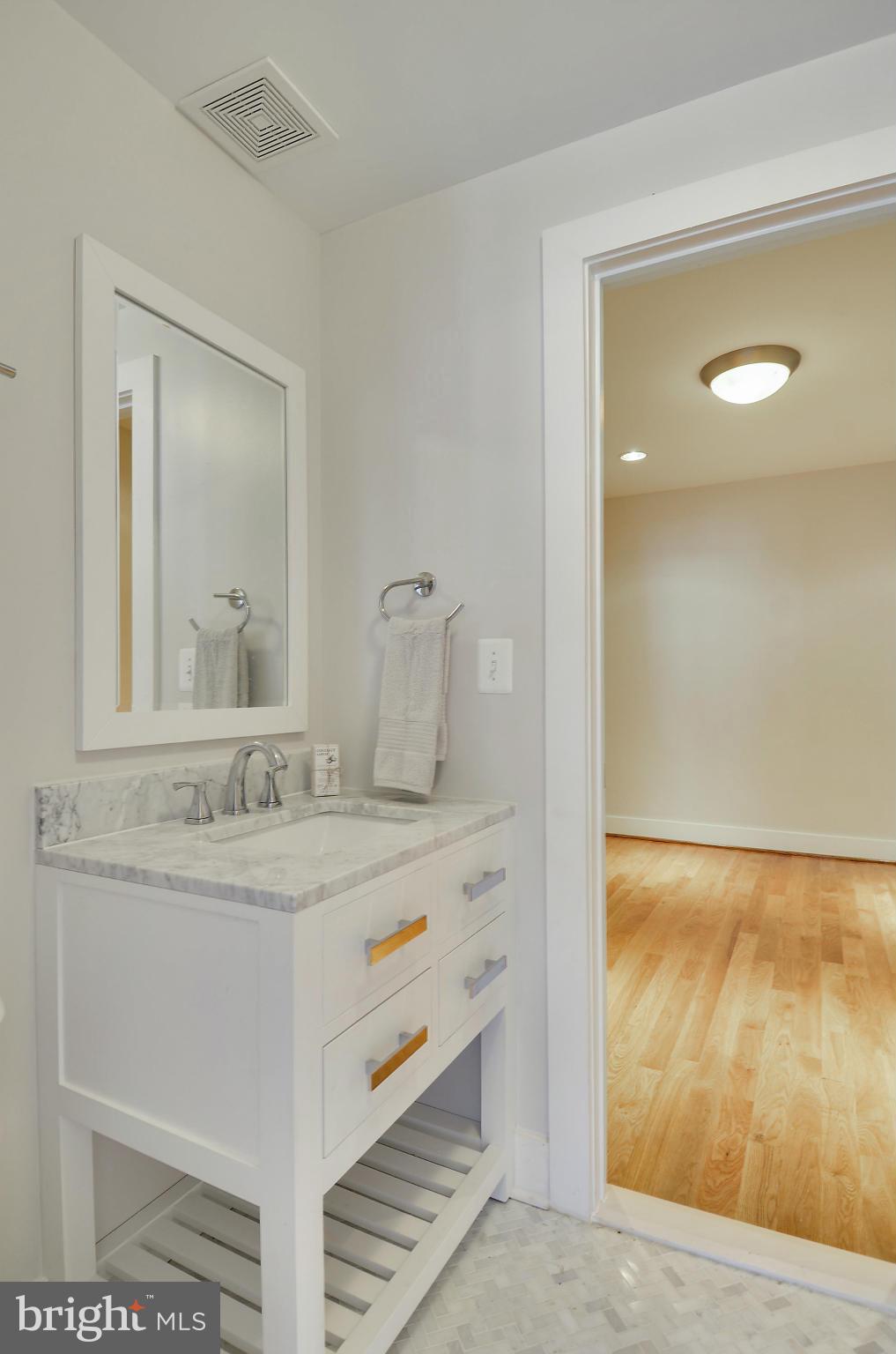 1350 K Street Southeast Washington, DC 20003 - Photo 18 of 28 a bathroom with a sink a mirror and a shower