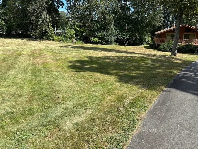 a view of a swimming pool with a yard