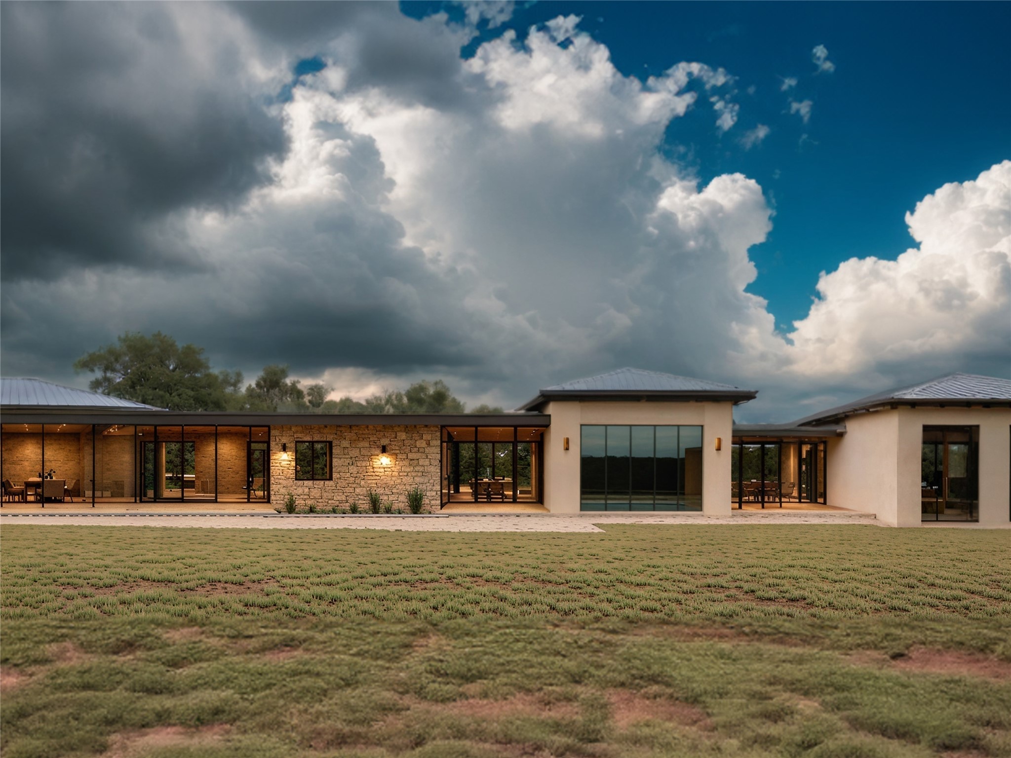 Lot 13 Byrd Ranch Road Johnson City, TX 78636 - Photo 6 of 19 Rear view of property featuring stone siding, a lawn, and a patio