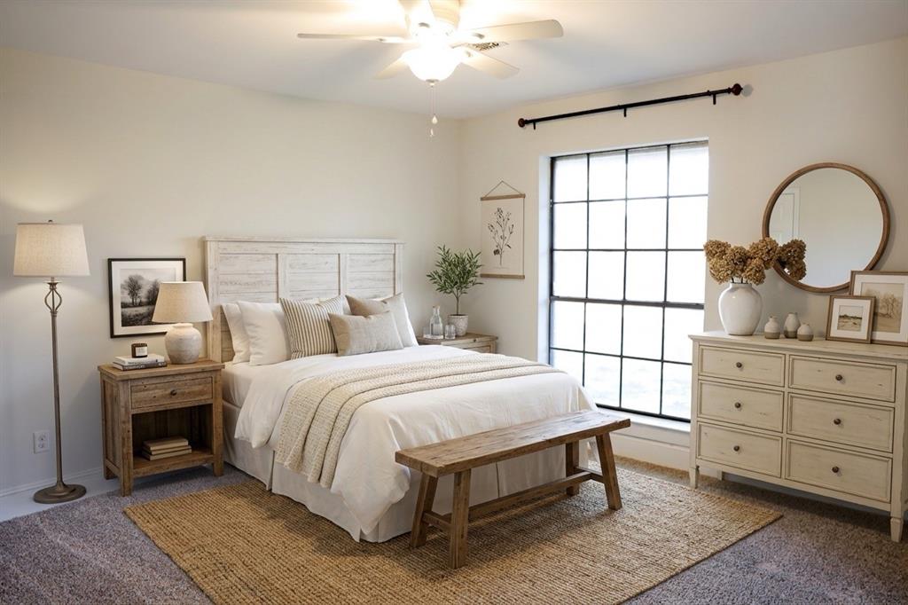 10575 Friendship Road Pilot Point, TX 76258 - Photo 6 of 32 Spacious room featuring a large multi-pane window with black trim, a ceiling fan, and light-toned walls