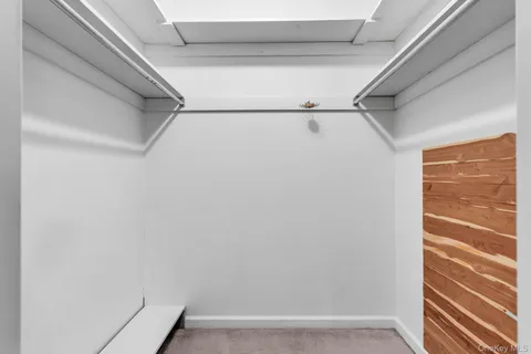 a view of walk in closet with empty racks