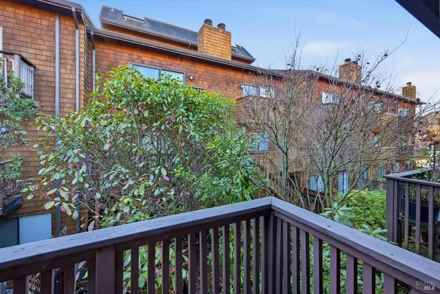 a view of a building from a balcony