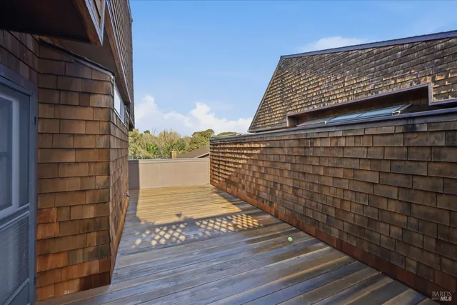 a view of wooden balcony