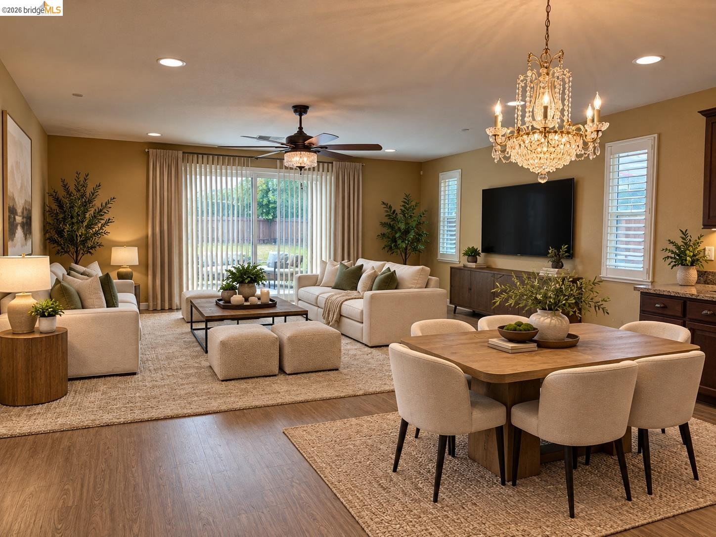 809 Ibis Road Oakley, CA 94561 - Photo 6 of 32 Open-concept living space with wood-finish flooring, recessed lighting, and a crystal chandelier