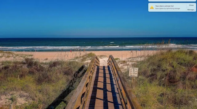 a view of a tall building with a yard and potted plants