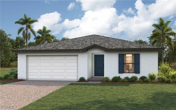 a front view of a house with a garden and garage
