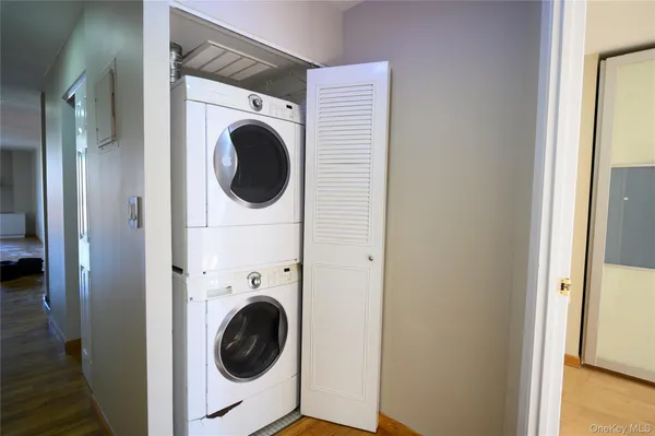 a utility room with dryer and washer