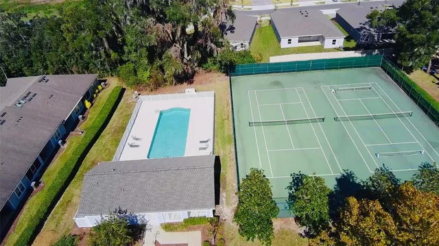 an aerial view of a house