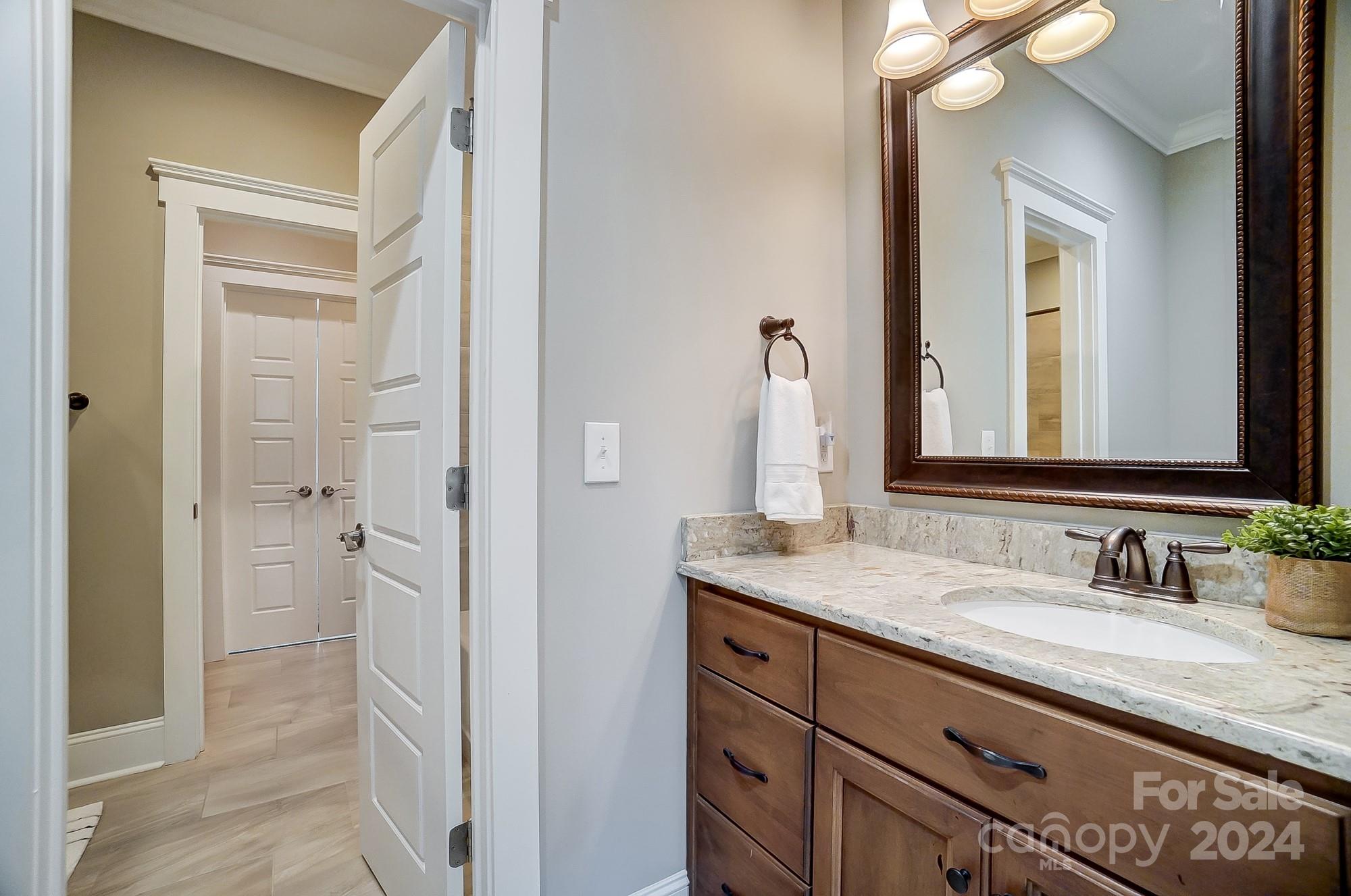 1123 Blacksnake Road Stanley, NC 28164 - Photo 33 of 48 a bathroom with a granite countertop sink and a mirror