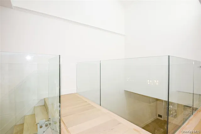 a hallway with a large window