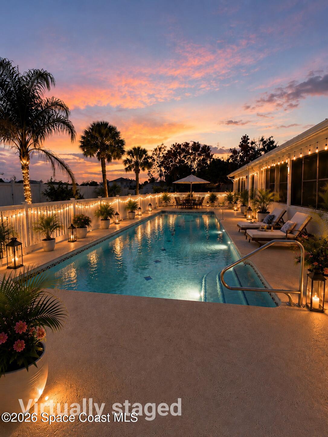 1334 Cherry Hills Road Northeast Palm Bay, FL 32905 - Photo 44 of 58 Pool at sunset