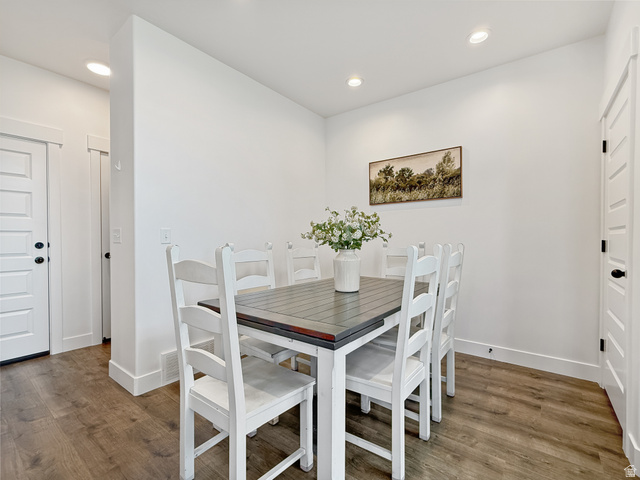 641 Desert Willow Drive Mapleton, UT 84664 - Photo 15 of 41 Dining room featuring wood finished floors and recessed lighting