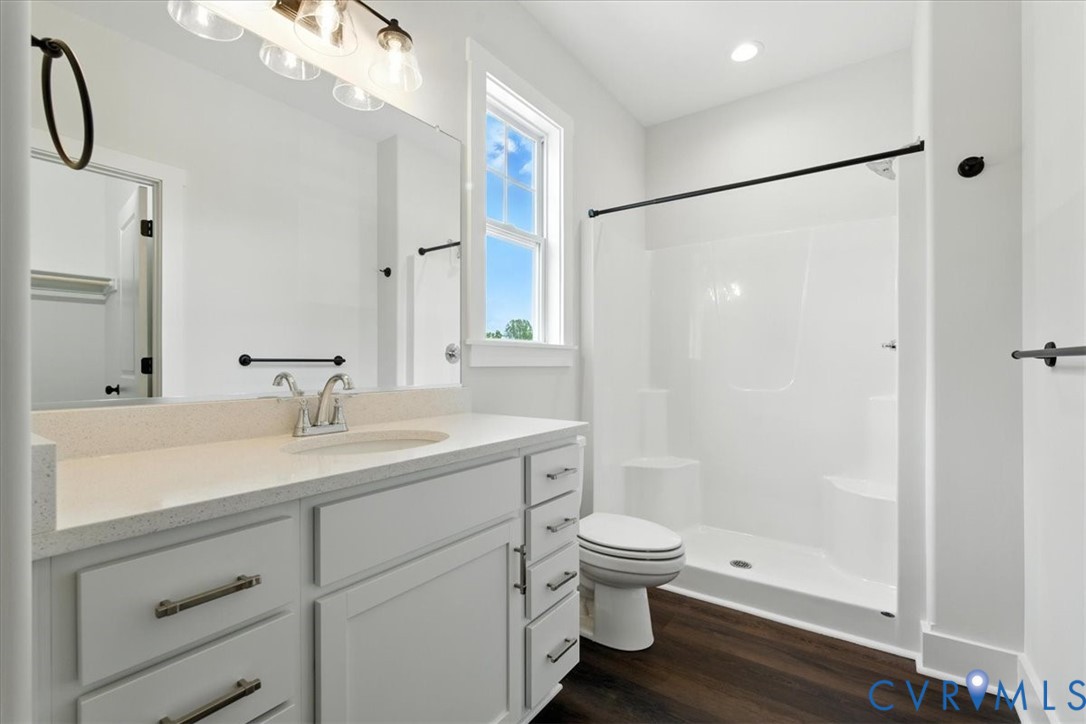 8666 Hat Creek Road Brookneal, VA 24528 - Photo 36 of 38 a bathroom with a sink a toilet and shower