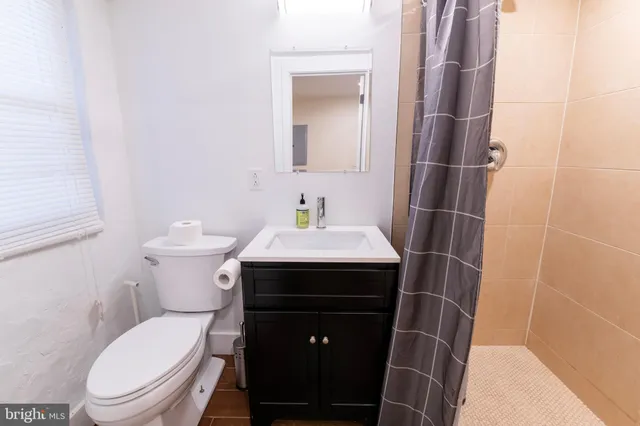 a bathroom with a sink a toilet and a mirror