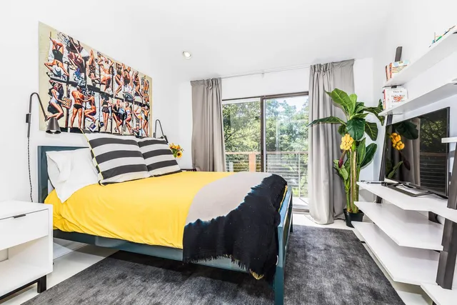 a view of a terrace with trees