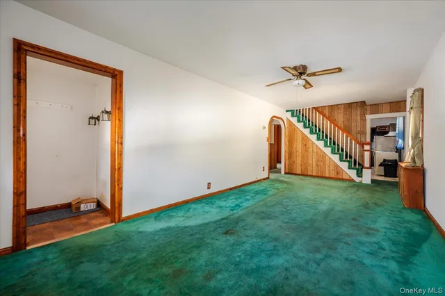 a view of a room with a door