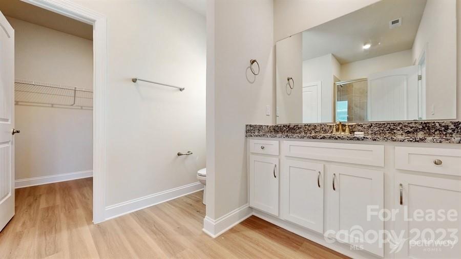 163 Tanner Loop Troutman, NC 28166 - Photo 20 of 27 a spacious bathroom with a granite countertop sink and a mirror
