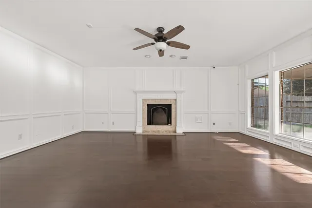 a view of a livingroom with wooden floor