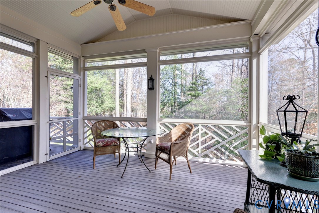 1613 River Ridge Williamsburg, VA 23185 - Photo 51 of 82 Sunroom with ceiling fan and a wooden deck