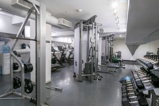 a room with gym equipment