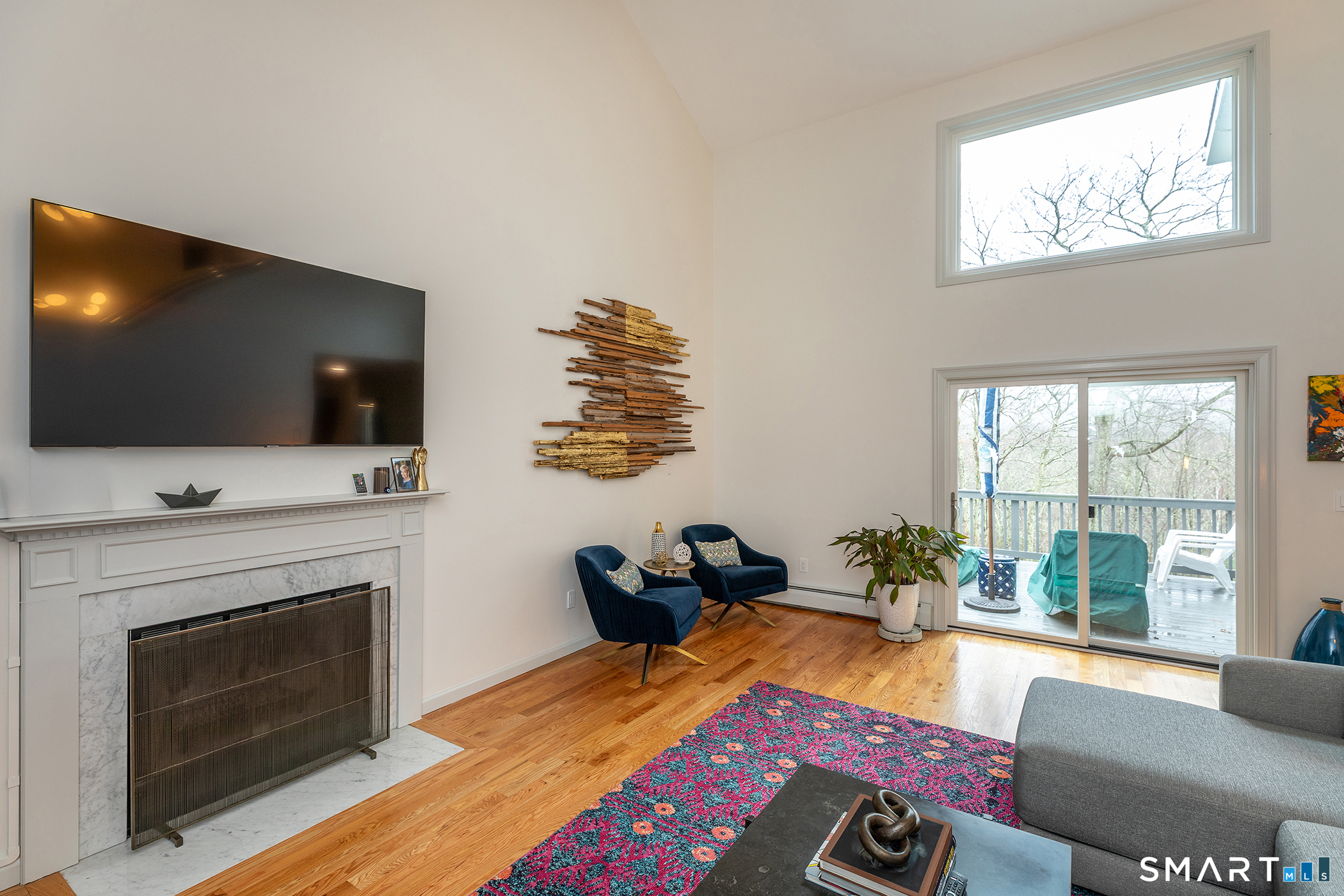 12 Silver Hill Road Sharon, CT 06069 - Photo 10 of 26 a living room with furniture a flat screen tv and a fireplace