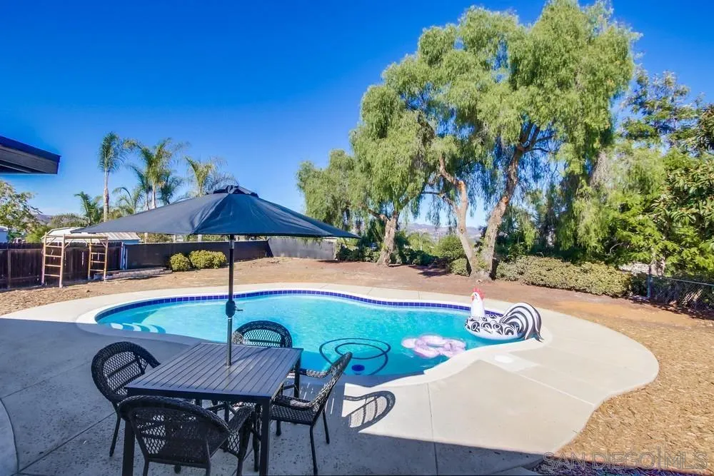 9130 Hillman Way Lakeside, CA 92040 - Photo 42 of 48 a view of a swimming pool with lawn chairs under an umbrella