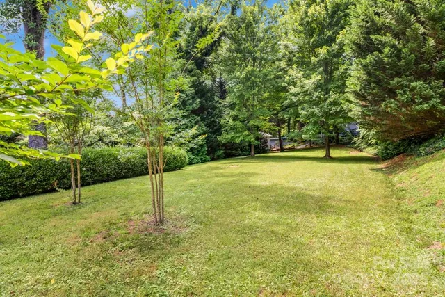 an aerial view of a house with a yard and plants