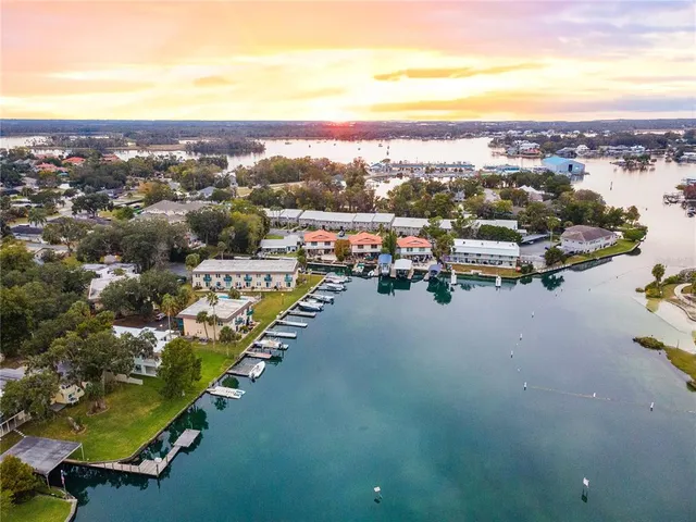 an aerial view of a house with outdoor space and lake view
