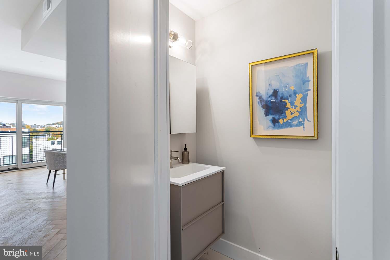 1516 East Capitol Street Northeast, Unit F Washington, DC 20003 - Photo 17 of 53 a bathroom with a sink and a painting on the wall