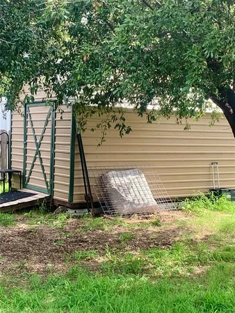 a porch with seating space