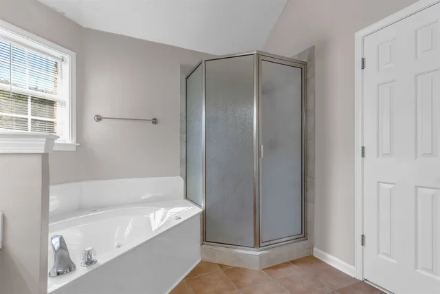 a bathroom with a bathtub and a shower