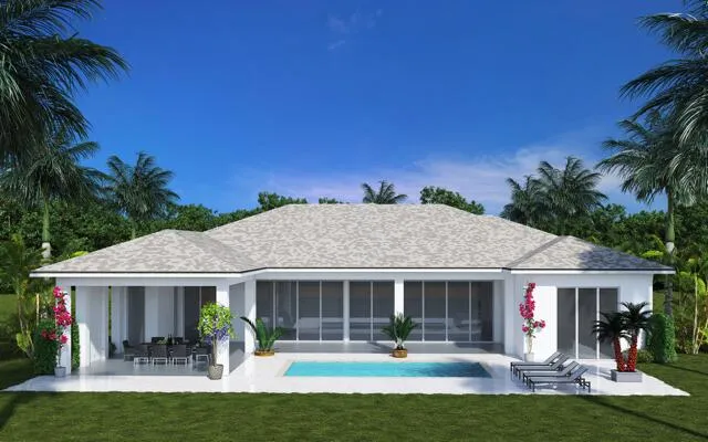 a front view of house with yard and outdoor seating