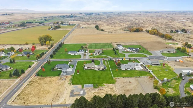a view of a house with a big yard and large trees