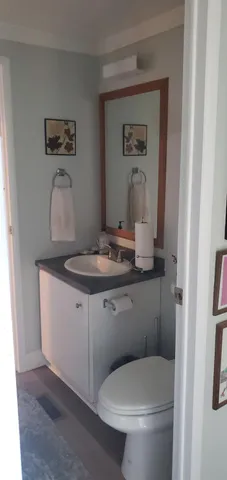 a bathroom with a toilet a sink and mirror