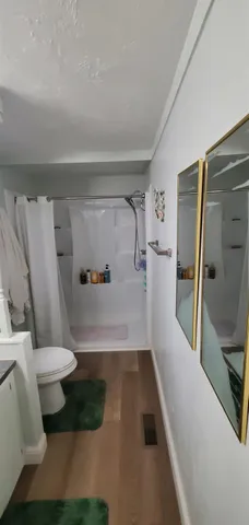 a bathroom with a sink and a shower