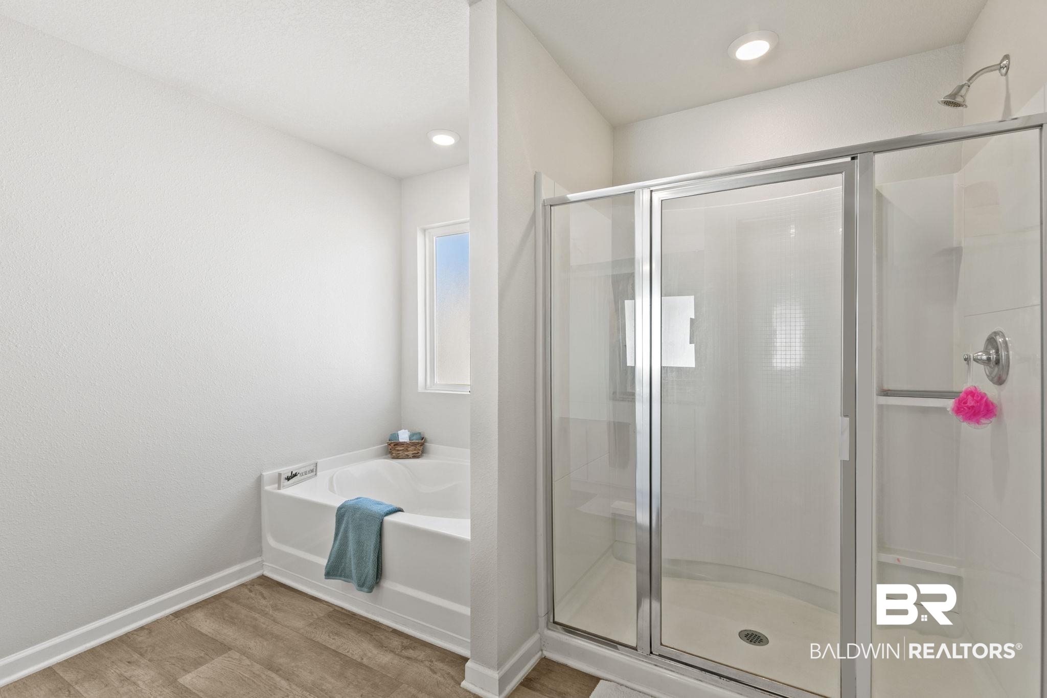 32234 Calder Court Daphne, AL 36527 - Photo 21 of 32 Full bath featuring a shower stall, light wood-style floors, a bath, and recessed lighting