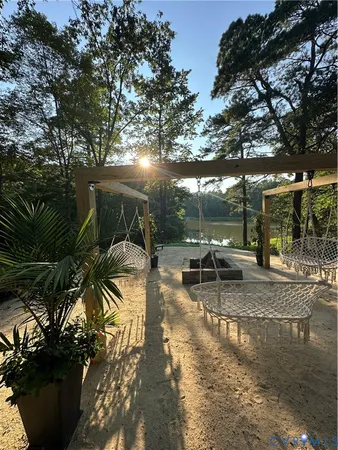 a view of a bench in the patio