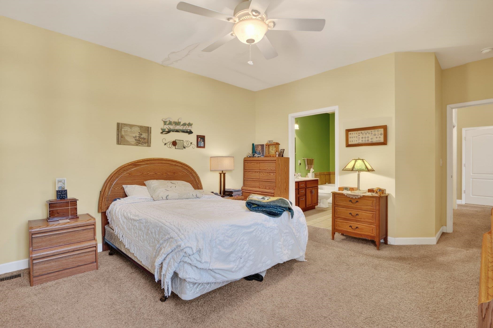 3721 Green Tree Lane DeKalb, IL 60115 - Photo 15 of 20 a spacious bedroom with a bed and a chandelier