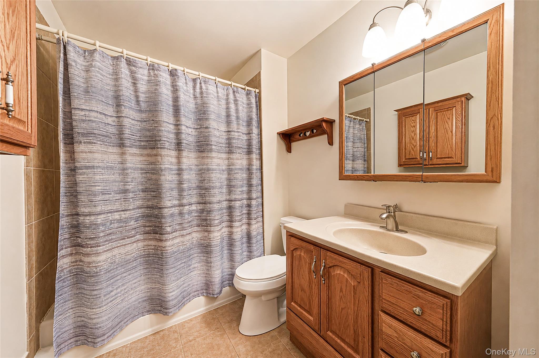 59 Maybrook Road North Babylon, NY 11703 - Photo 35 of 43 a bathroom with a sink a toilet and shower curtain