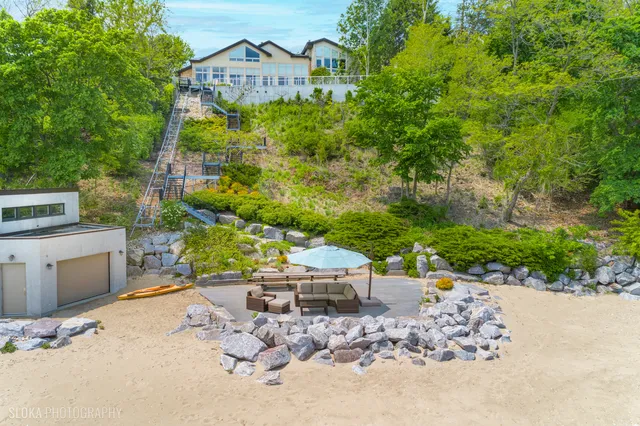 an aerial view of ocean and beach