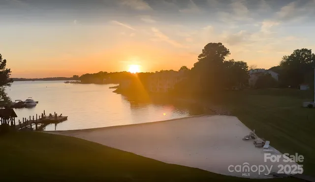 a view of a lake with a mountain in the background