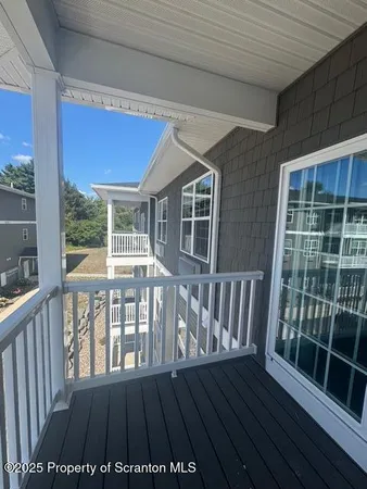 a view of wooden balcony