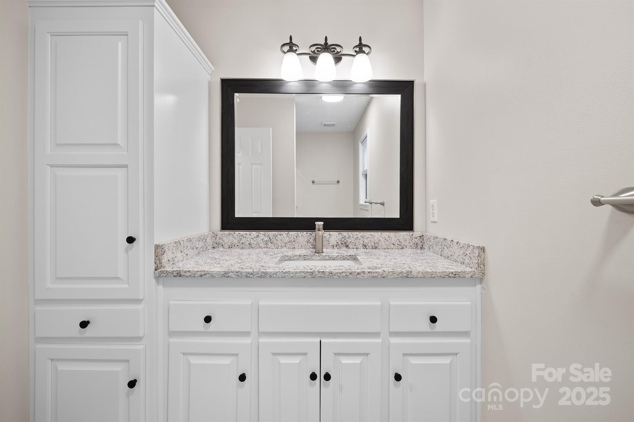3024 Cross Tie Lane Matthews, NC 28105 - Photo 16 of 30 a bathroom with a granite countertop sink and white cabinets
