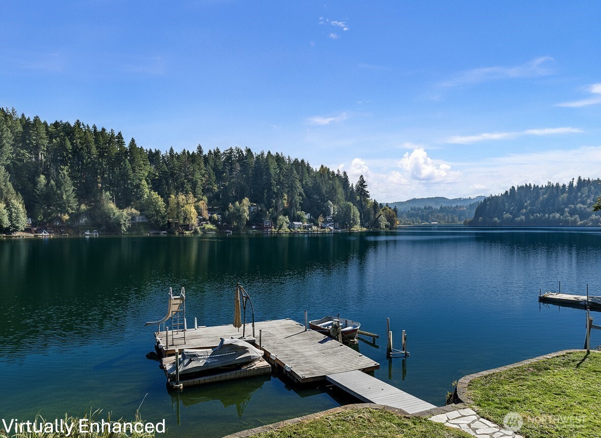 a view of a lake with houses