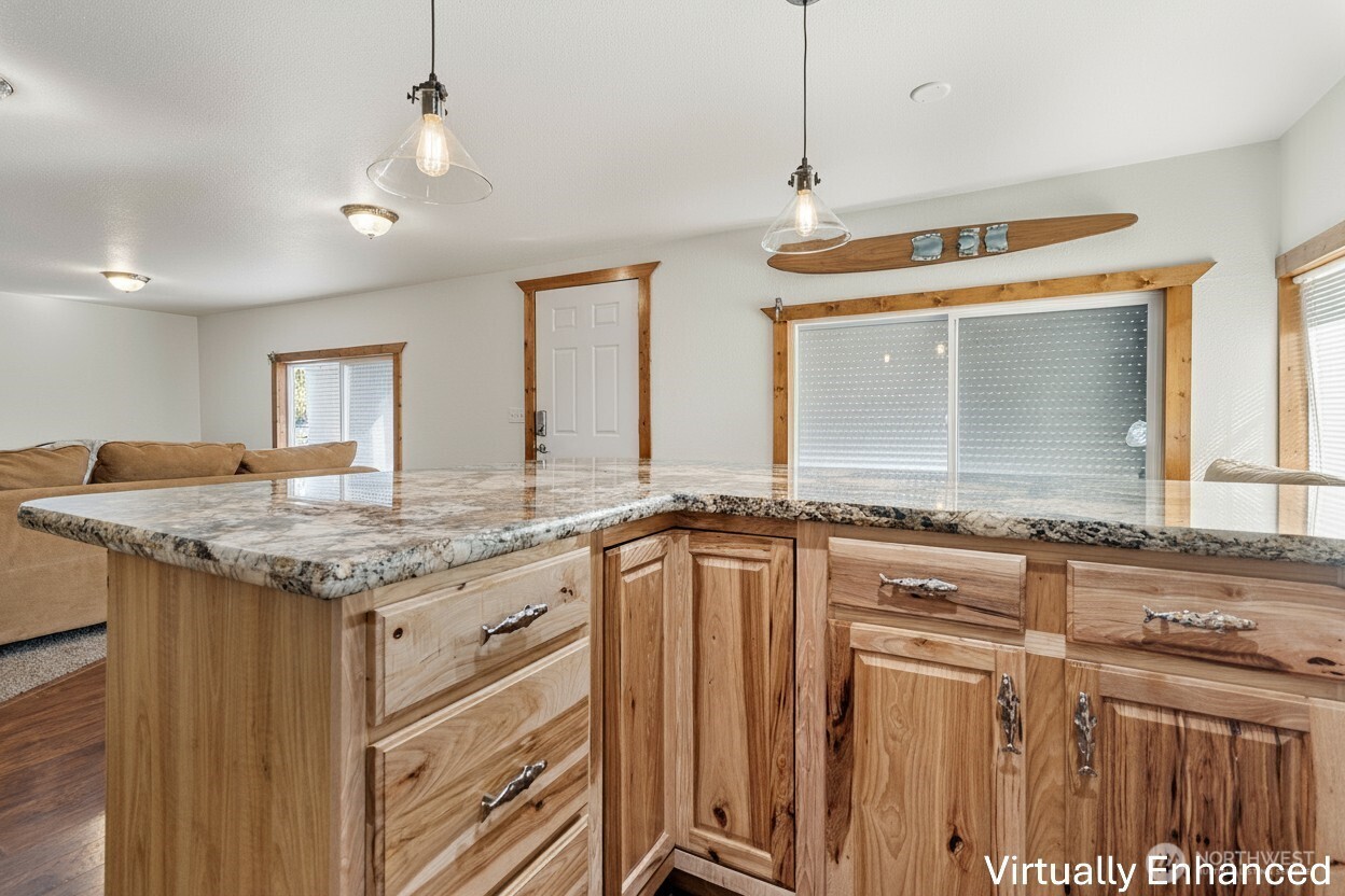 39217 Orville Road East Eatonville, WA 98328 - Photo 7 of 29 a bathroom with a granite countertop sink and a mirror