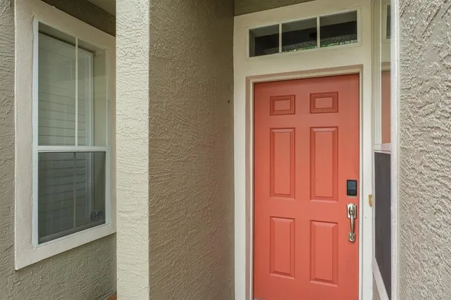 a front view of a house with a door