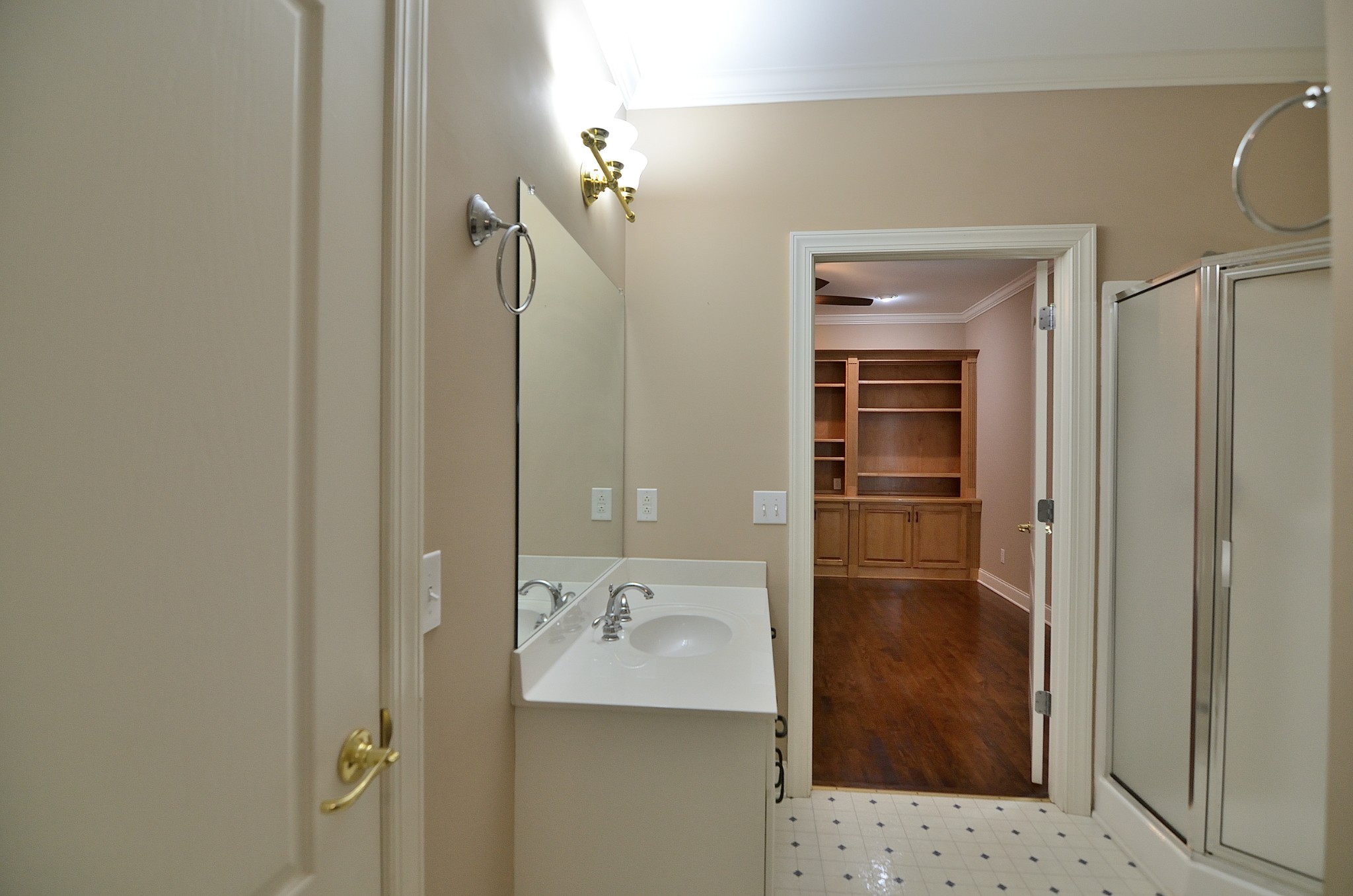 2600 Derby Run Road Springfield, TN 37172 - Photo 44 of 57 a bathroom with a granite countertop shower a sink and a mirror